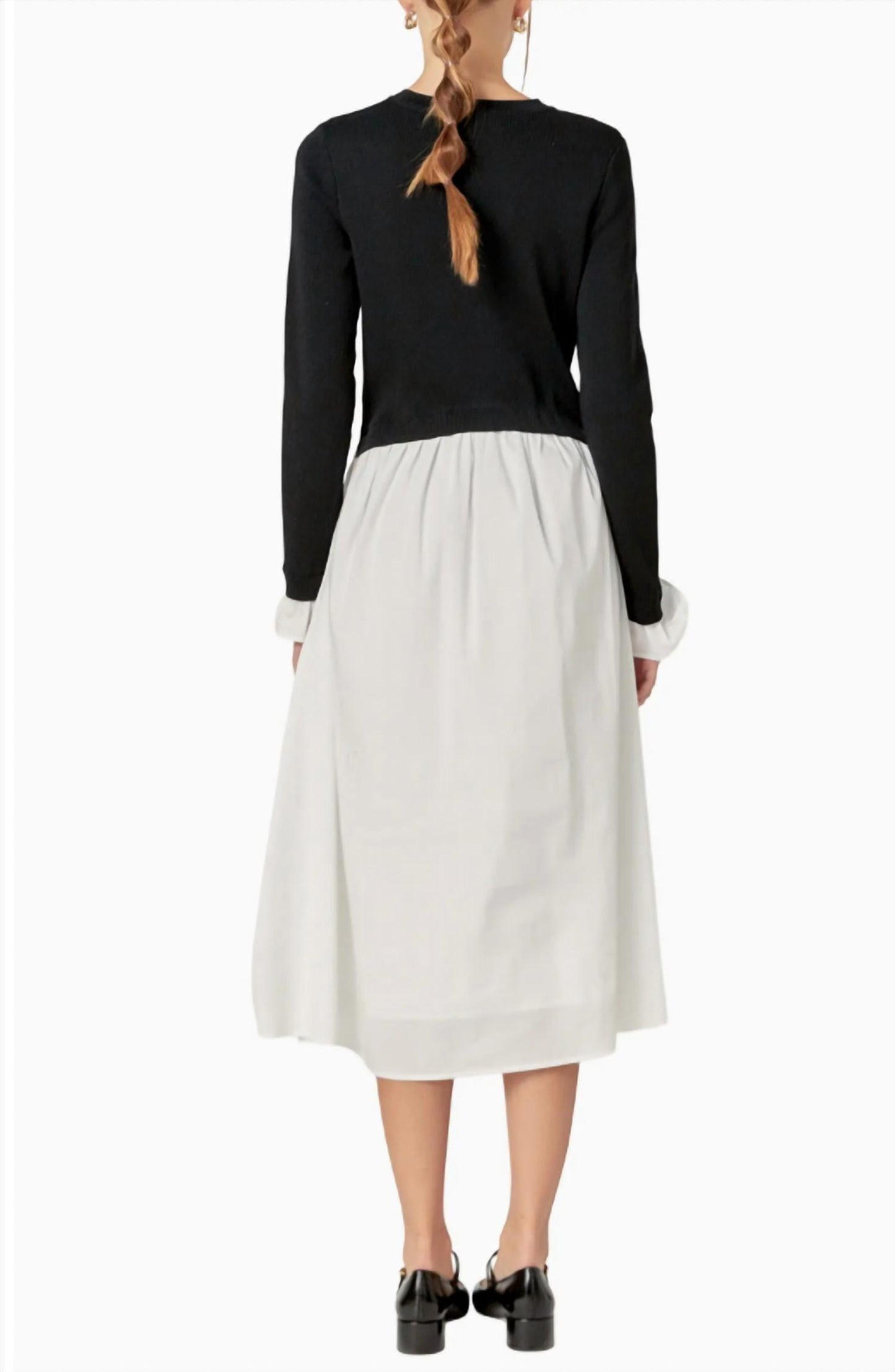 English Factory - TWOFER LONG SLEEVE MIXED MEDIA MIDI DRESS