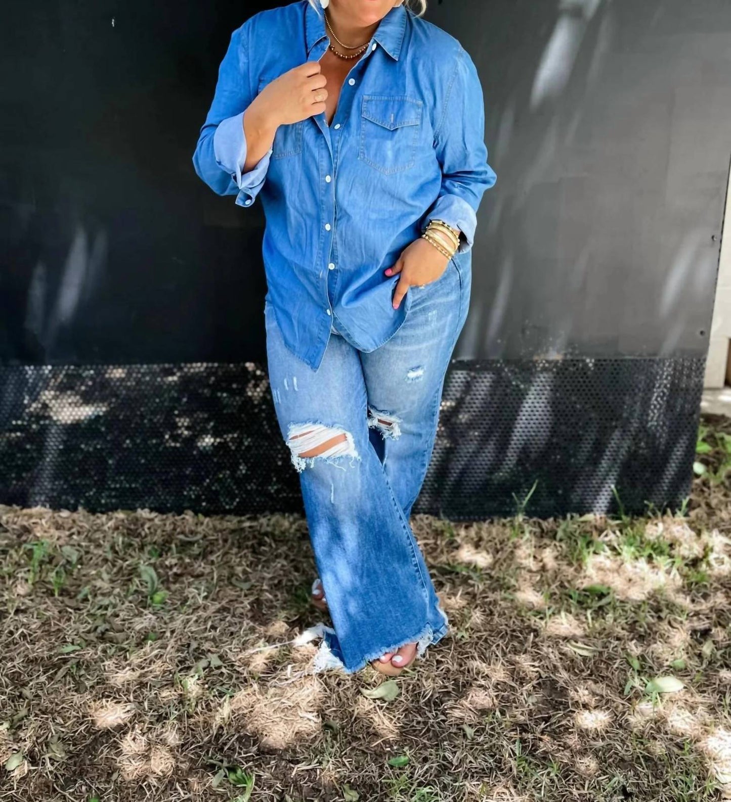 Blakeley - Dakota Chambray Denim Western Top