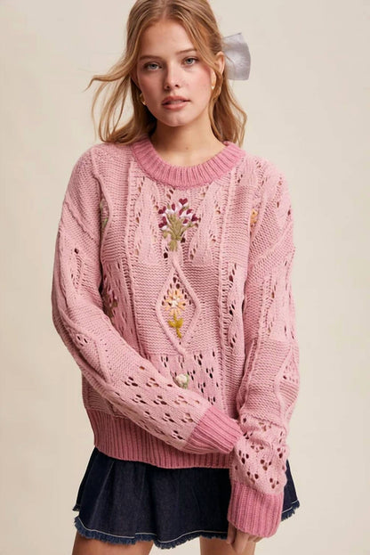 Listicle - Floral Embroidered Knit Sweater