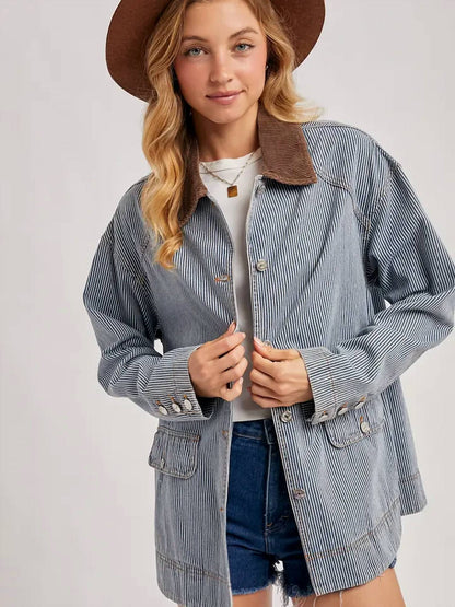Bluivy - Corduroy Collar Contrast Barn Coat