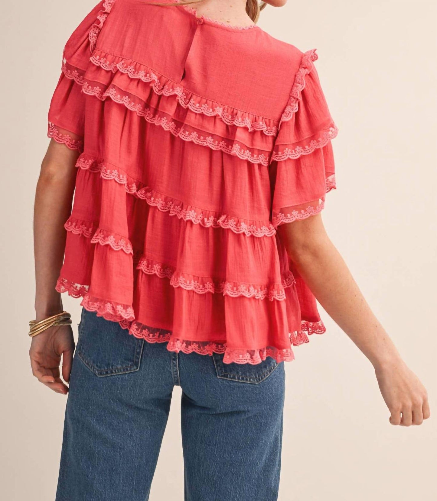 &Merci - Tiered Ruffle Lace Trim Swing Top