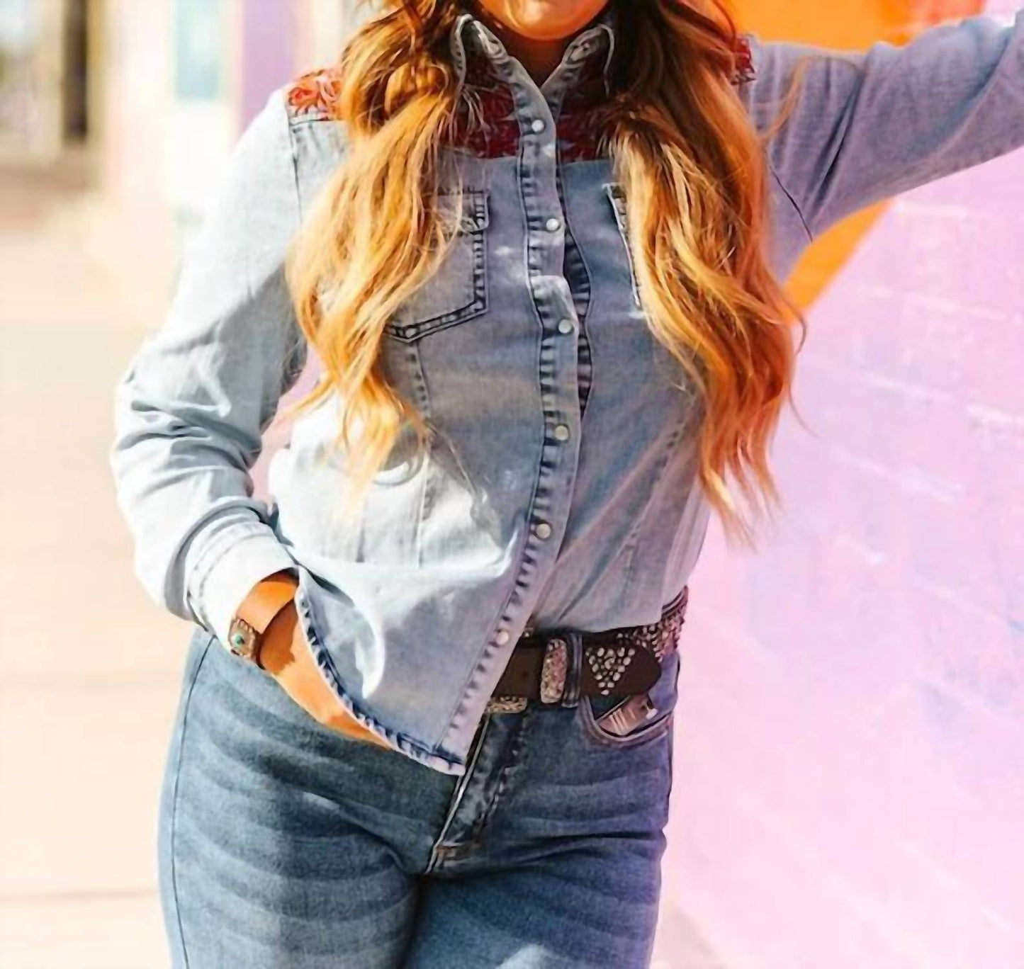 Lucky & Blessed - Yoke Denim Western Button-down Shirt