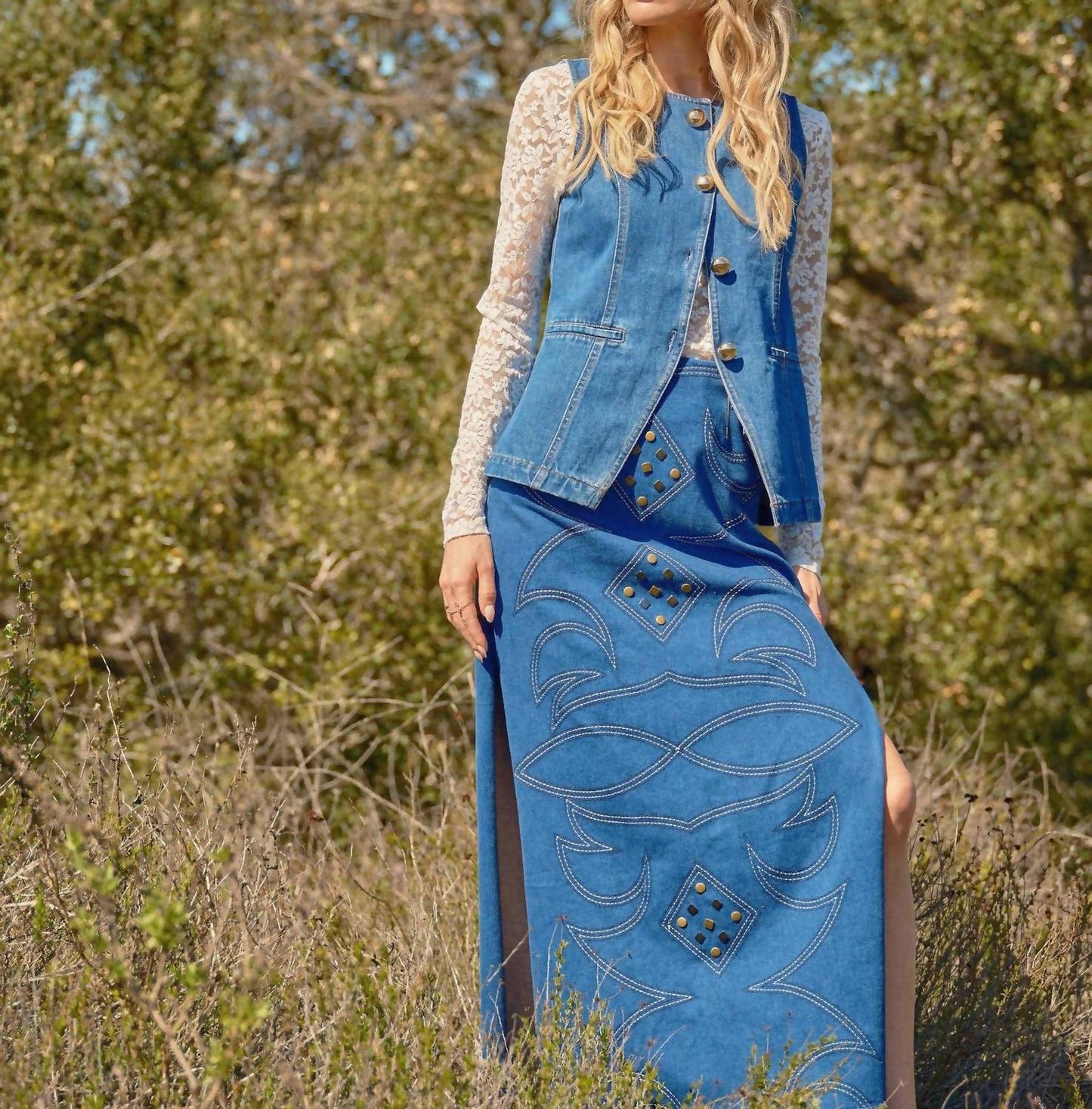 Blue B - Gold Rush Button Denim Western Vest