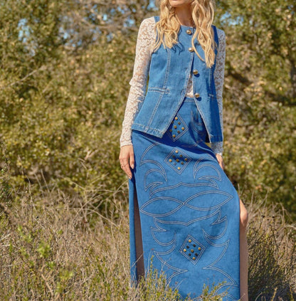 Blue B - Gold Rush Button Denim Western Vest