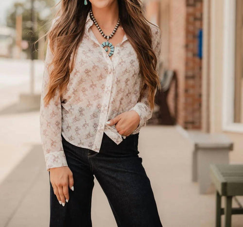 Blue B - Let'r Buck Western Chiffon Button-down Blouse