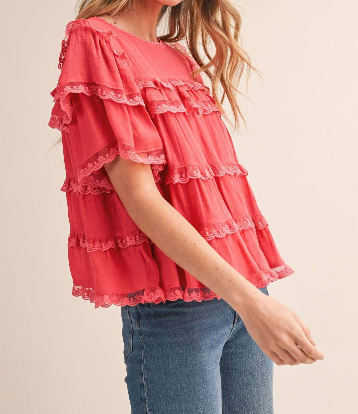 &Merci - Tiered Ruffle Lace Trim Swing Top