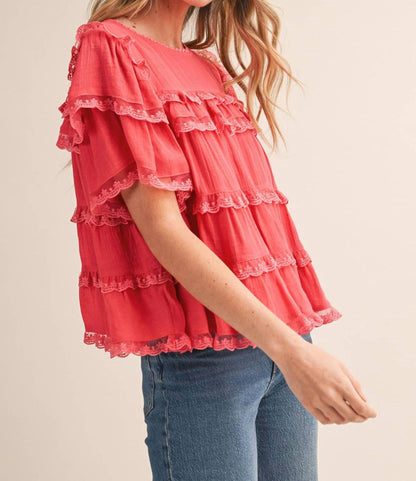 &Merci - Tiered Ruffle Lace Trim Swing Top