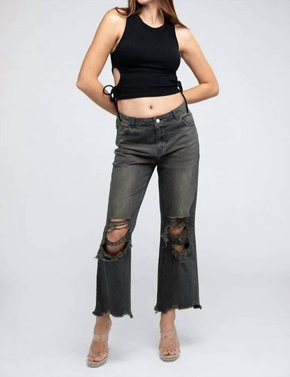 Bibi - Distressed Vintage Washed Wide-leg Western Pants