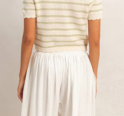 Hyfve - Striped Short Sleeve Cardigan With Scallop Edge