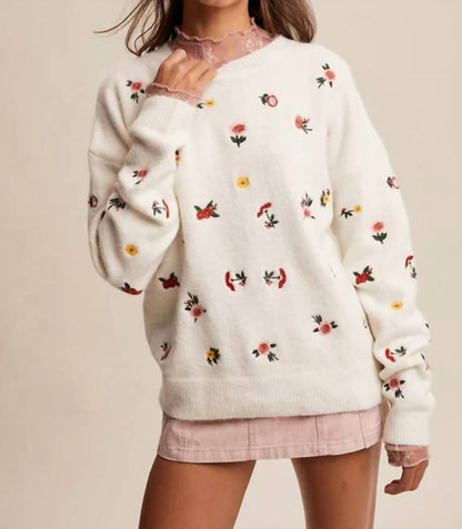 Listicle - Colorful Ditsy Floral Knit Sweater