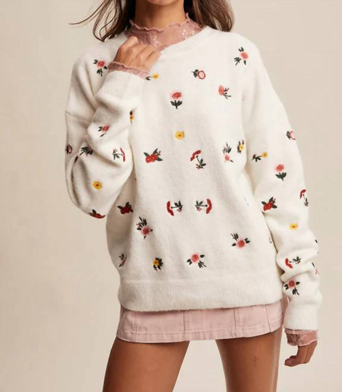 Listicle - Colorful Ditsy Floral Knit Sweater