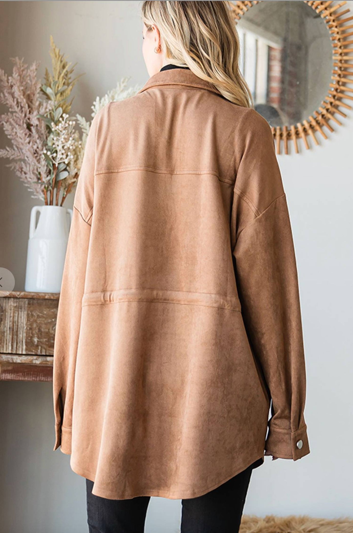 Cotton Bleu - Faux Suede Button Down Front Shirt Jacket