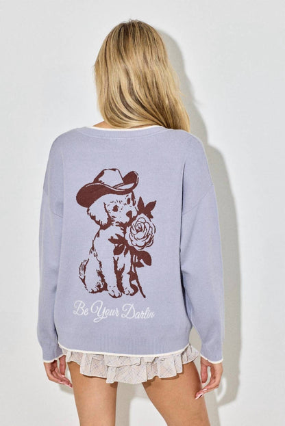 Baevely By Wellmade - Darlin Puppy Graphic Sweater Cardigan