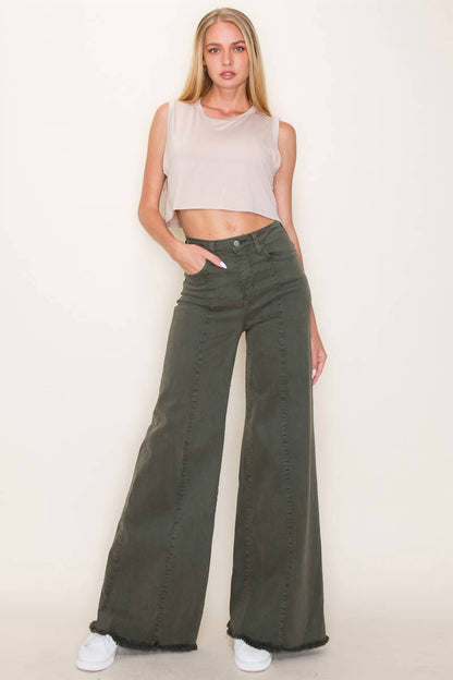 O2 Denim - Front Seam Wide-leg Western Jeans
