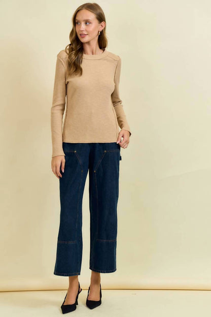 Doe And Rae - Western Yoke Ribbed Long-sleeve Tee