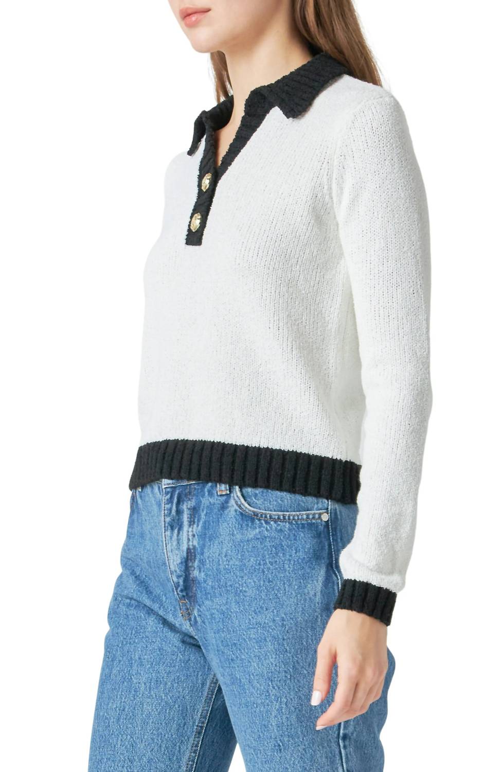 Endless Rose - Johnny Collar Long Sleeve Polo Sweater