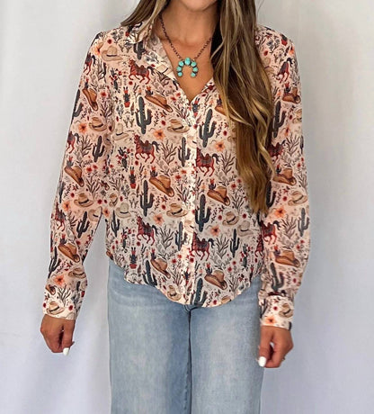 Blue B - Painted Desert Western Chiffon Button-up Blouse