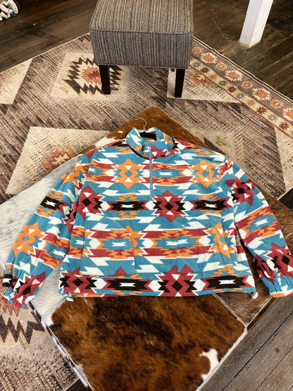 Blue B - Santa Fe Aztec Sherpa Fleece Zip-up Western Pullover Sweatshirt