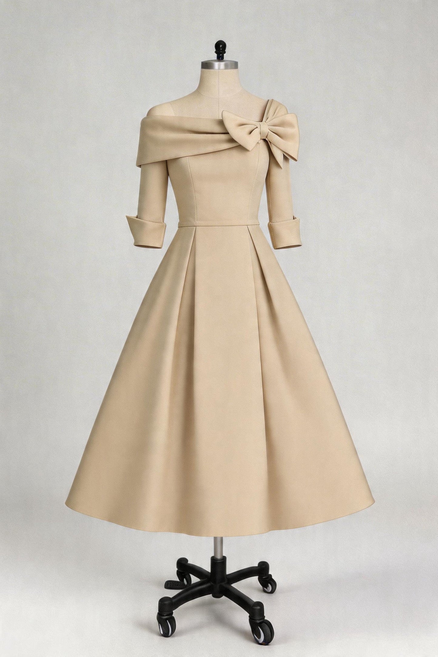 A Line Cowl Neck 3/4 Sleeves Tea Length Elegant Mother Dresses CM0348