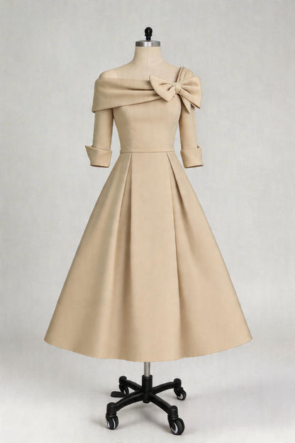 A Line Cowl Neck 3/4 Sleeves Tea Length Elegant Mother Dresses CM0348
