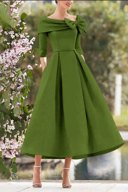 A Line Cowl Neck 3/4 Sleeves Tea Length Elegant Mother Dresses CM0348
