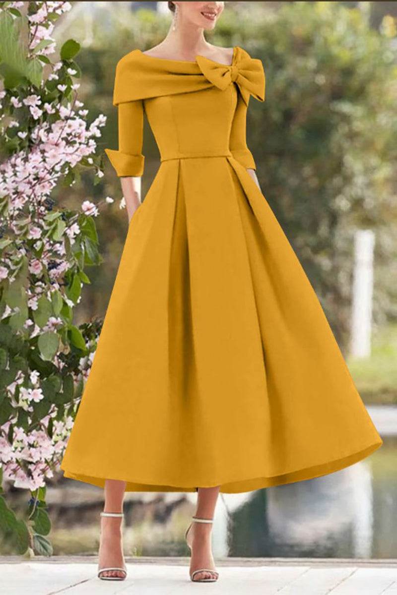 A Line Cowl Neck 3/4 Sleeves Tea Length Elegant Mother Dresses CM0348