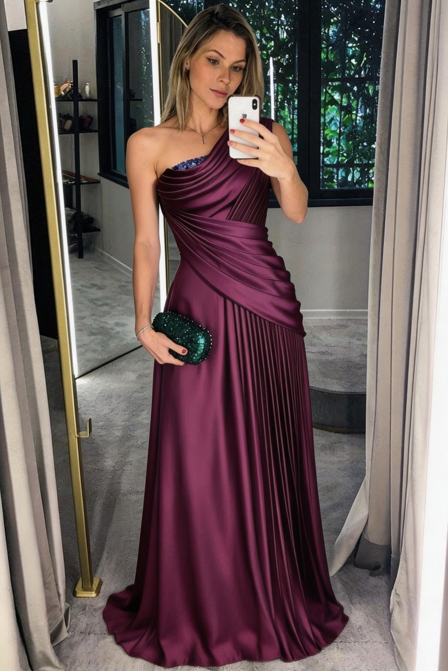 Sheath One Shoulder Sleeveless Floor Length Mother Dresses CM0373