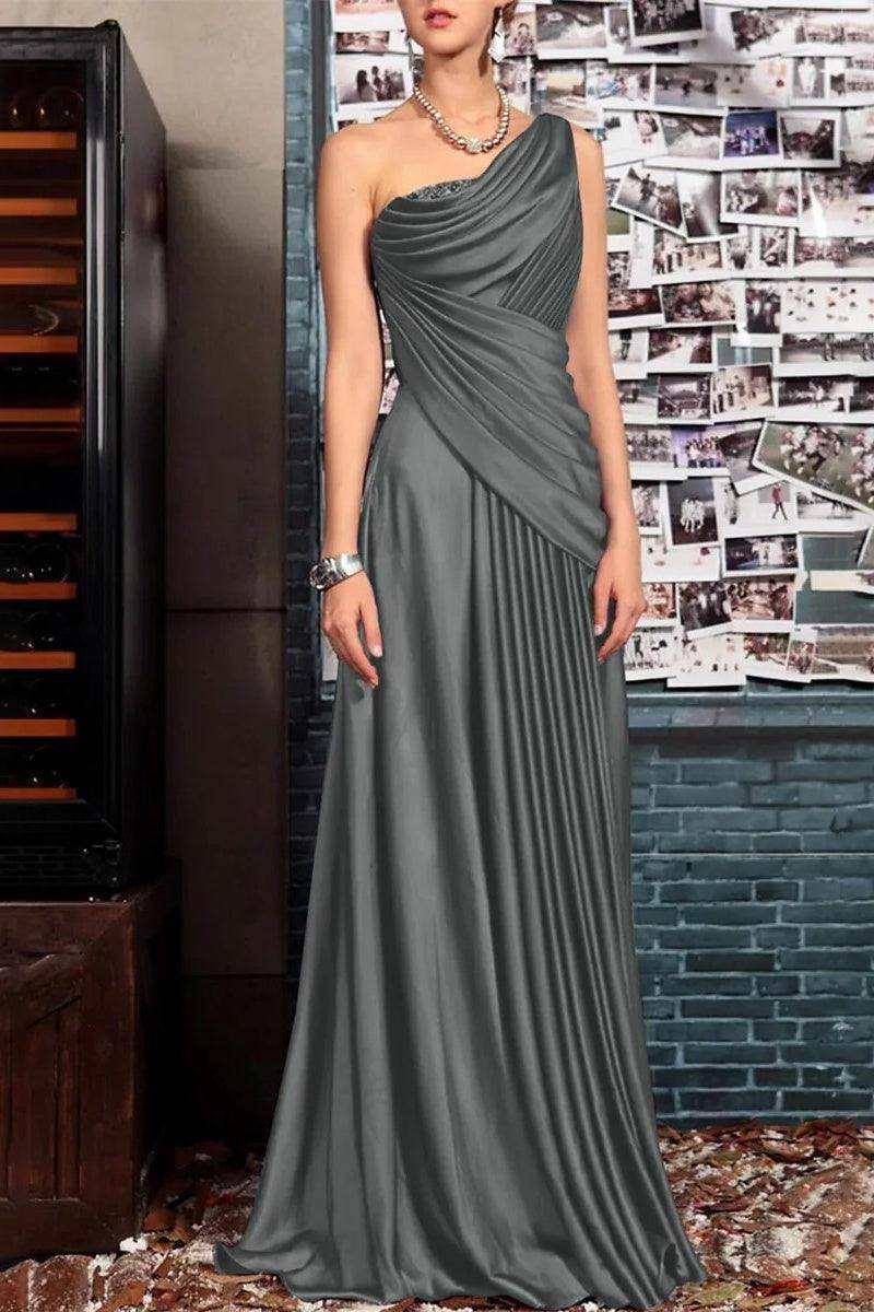 Sheath One Shoulder Sleeveless Floor Length Mother Dresses CM0373