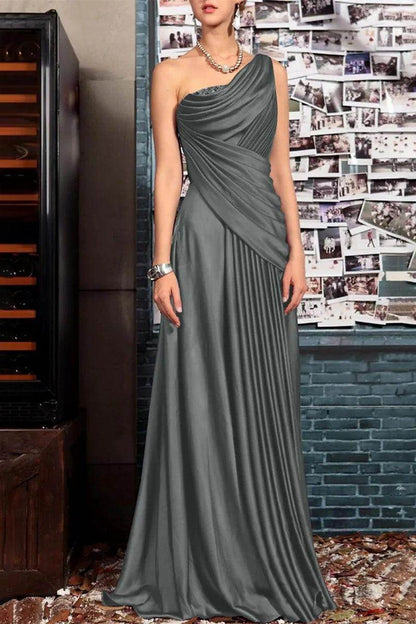 Sheath One Shoulder Sleeveless Floor Length Mother Dresses CM0373