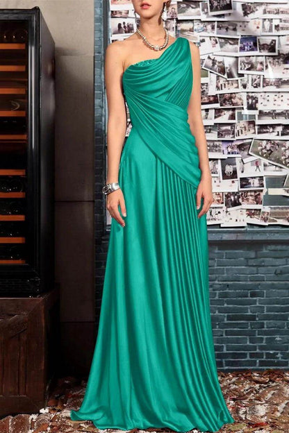 Sheath One Shoulder Sleeveless Floor Length Mother Dresses CM0373