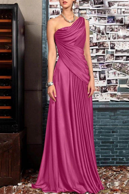 Sheath One Shoulder Sleeveless Floor Length Mother Dresses CM0373
