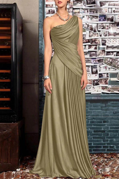 Sheath One Shoulder Sleeveless Floor Length Mother Dresses CM0373