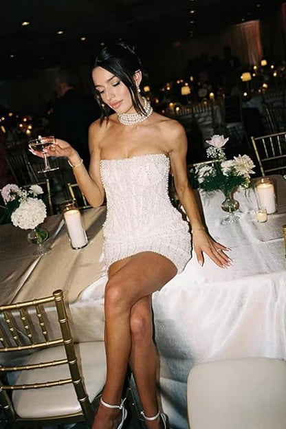 Sheath-Column Strapless Short Pearls Sequin Dress CS1075