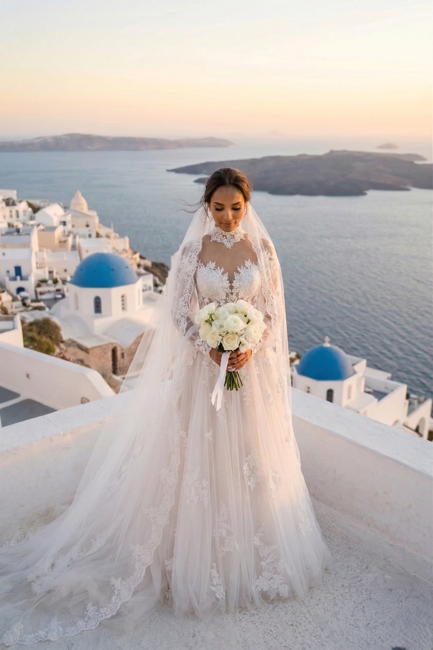 A-Line Court Train Lace Tulle Wedding Dress CW3156