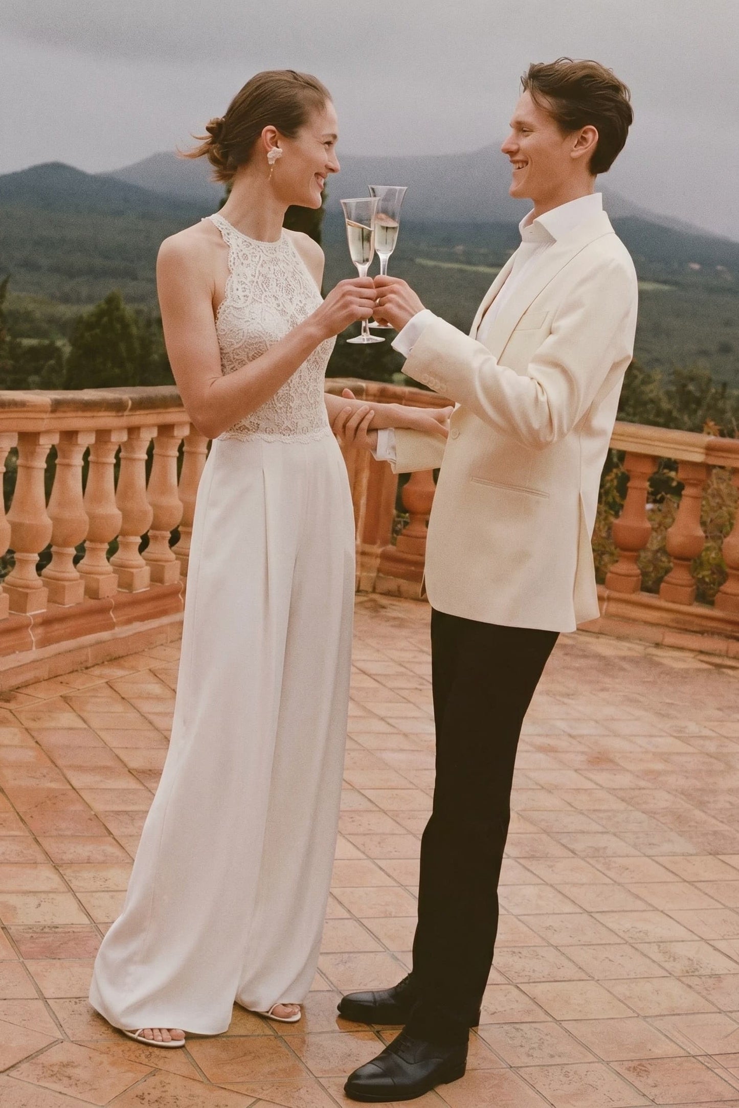 Halter Floor Length Chiffon Wedding Jumpsuit CW3559