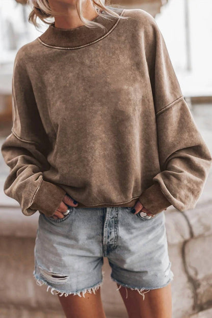 Lovesoft - Solid Color Drop Shoulder Pullover Sweatshirt