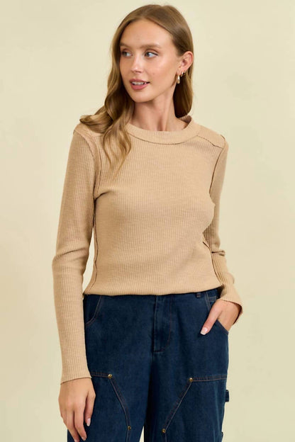 Doe And Rae - Western Yoke Ribbed Long-sleeve Tee