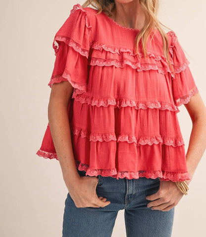 &Merci - Tiered Ruffle Lace Trim Swing Top