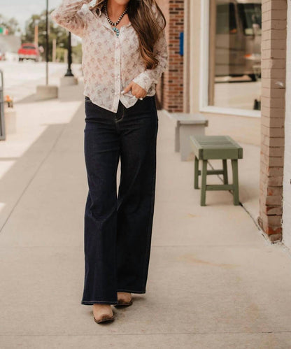 Blue B - Let'r Buck Western Chiffon Button-down Blouse