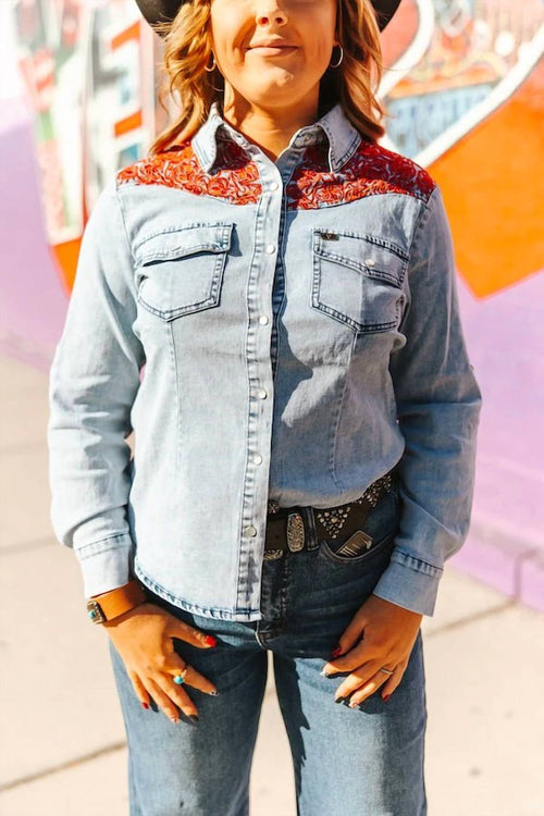 Lucky & Blessed - Yoke Denim Western Button-down Shirt