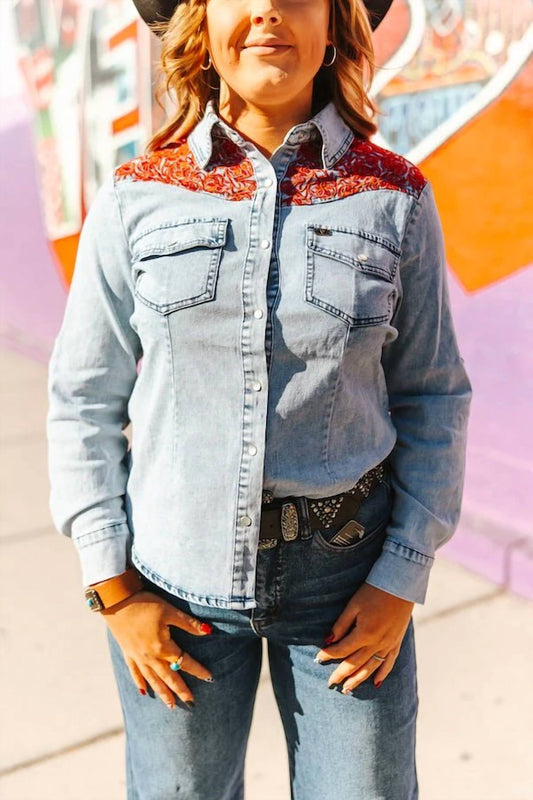 Lucky & Blessed - Yoke Denim Western Button-down Shirt