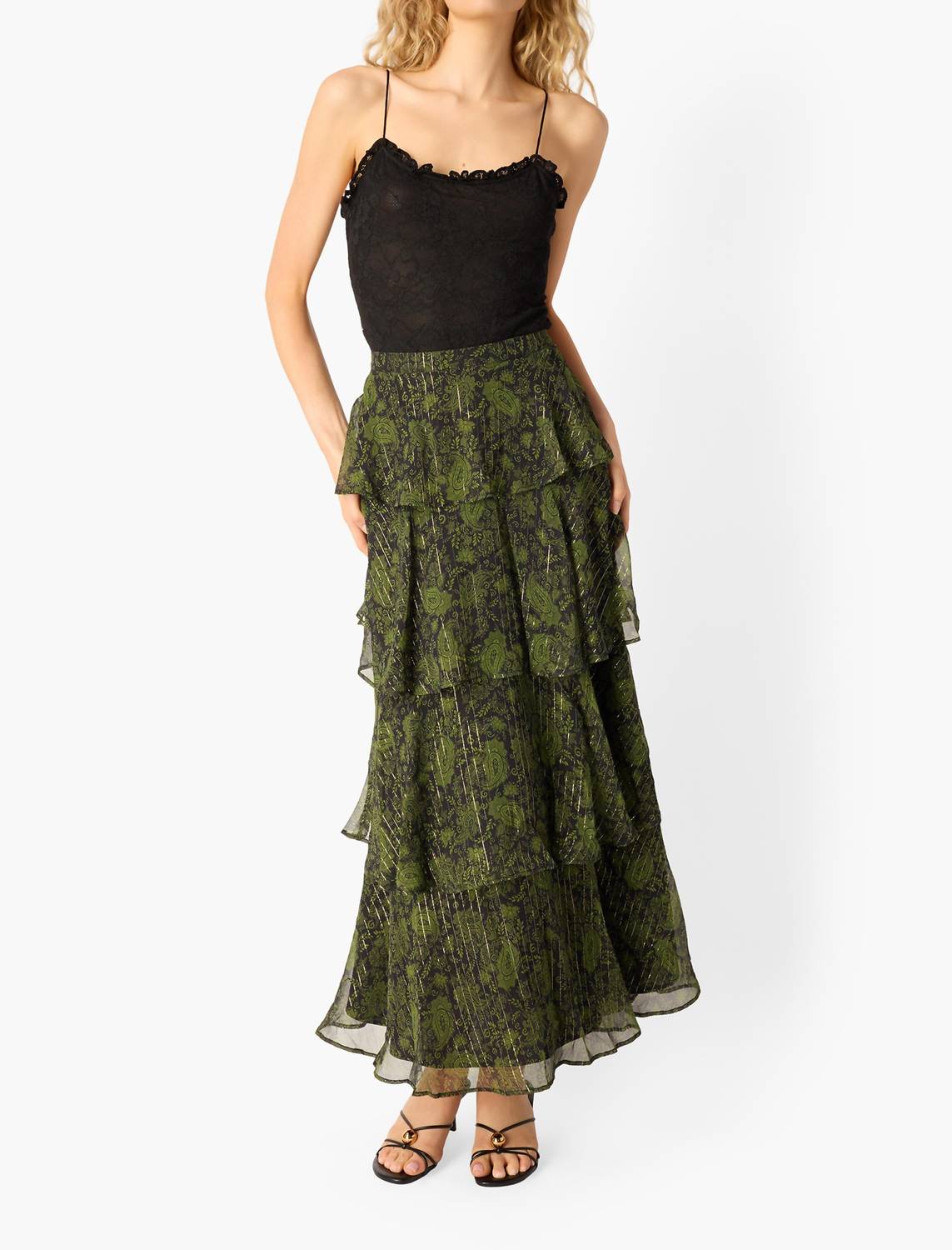 Cami Nyc - Gaia Metallic Chiffon Tiered Maxi Skirt