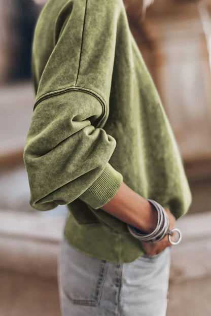 Lovesoft - Solid Color Drop Shoulder Pullover Sweatshirt