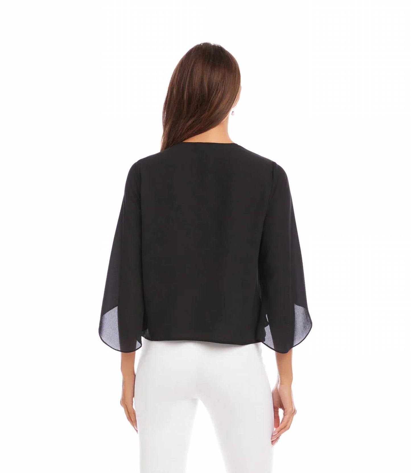 Karen Kane - Bracelet Sleeve Drape Front Crossover Top - Petite