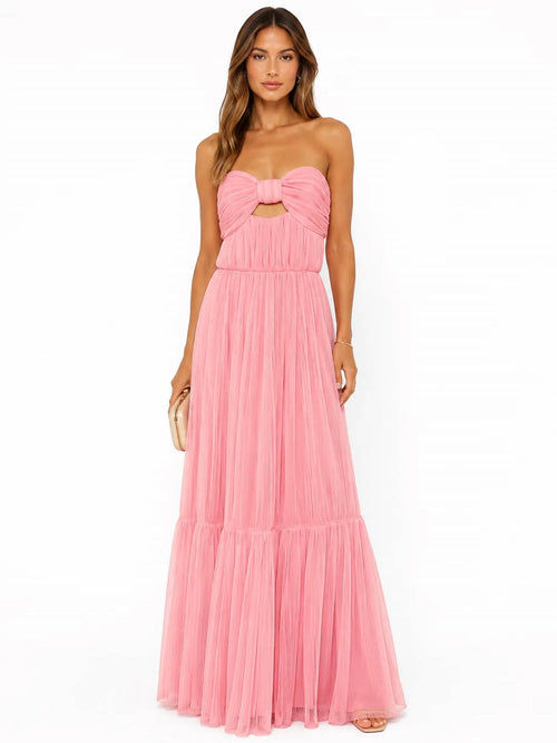 Hutch - Micah Pleated Strapless Cutout Maxi Dress