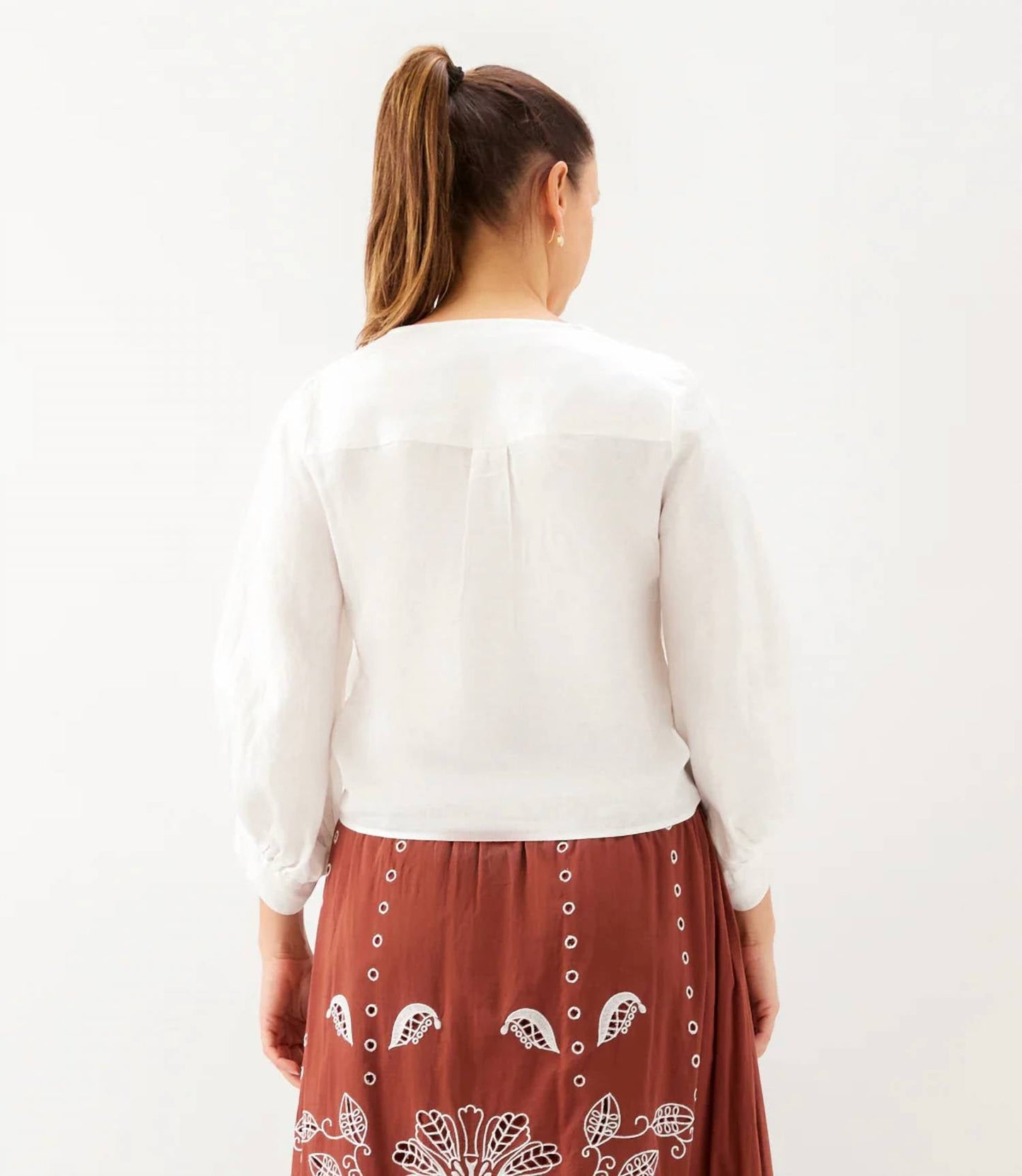 Karen Kane - Blouson Sleeve Linen Tie-Front Top