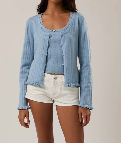 Le Lis - Pointelle Knit Scoop Neck Cardigan