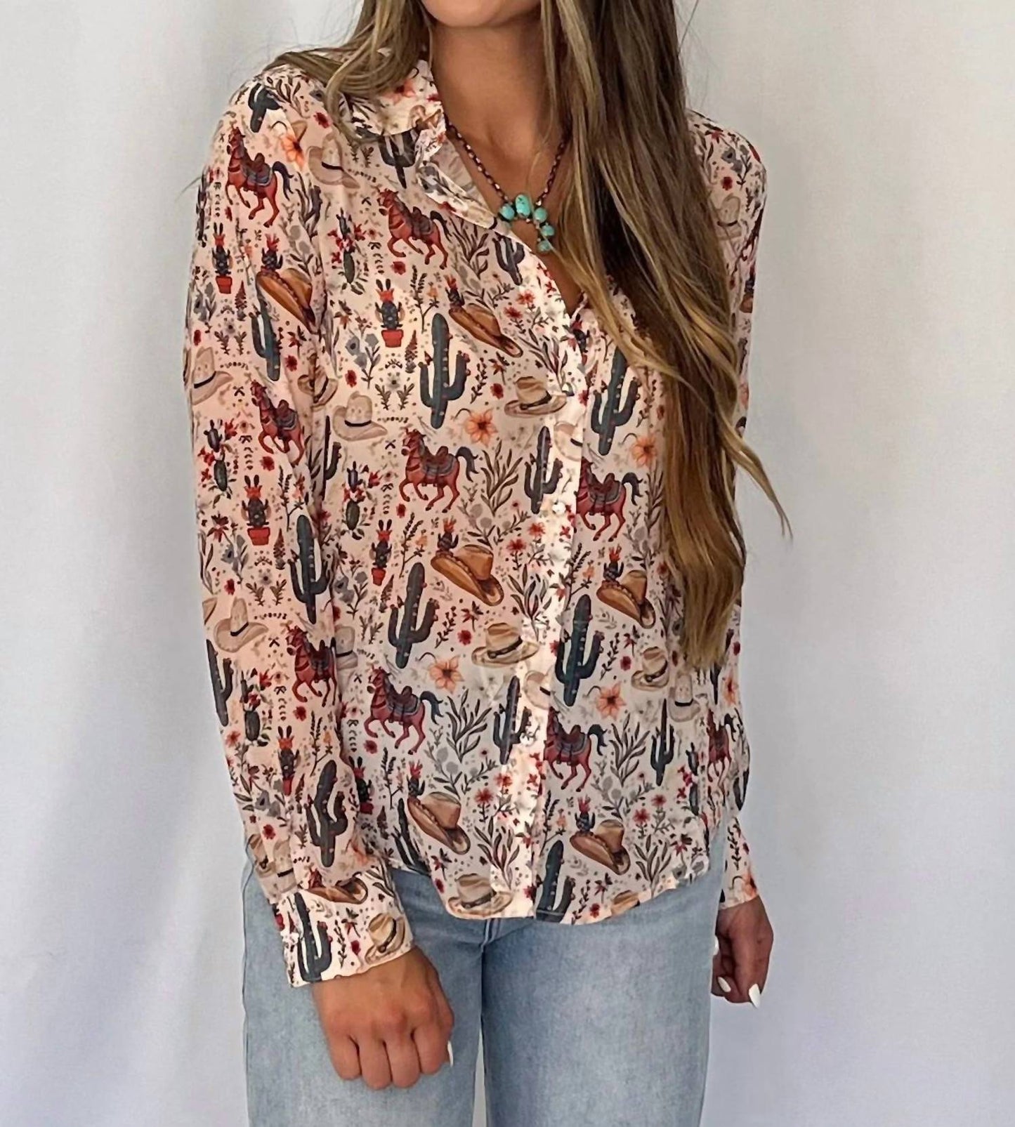 Blue B - Painted Desert Western Chiffon Button-up Blouse
