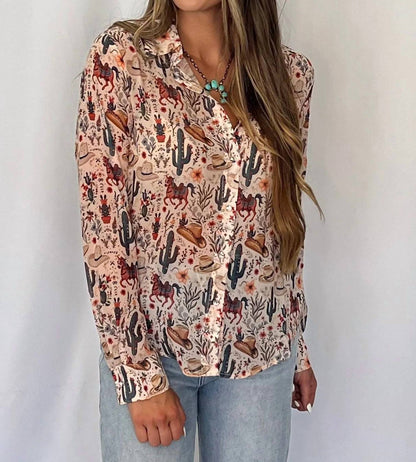 Blue B - Painted Desert Western Chiffon Button-up Blouse