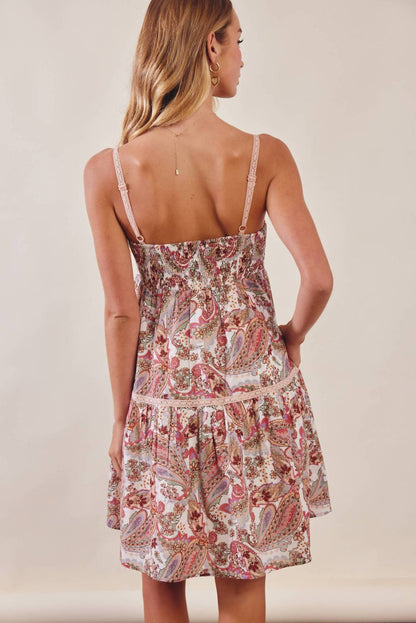 Listicle - Paisley Lace Trim Mini Dress